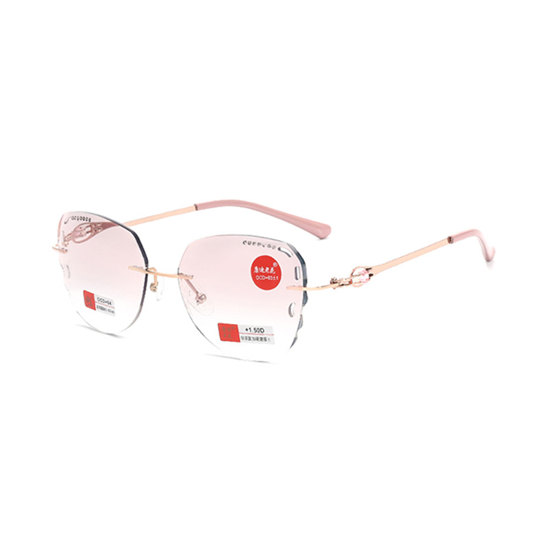 Gafas de lectura sin montura de metal antiluz azul con diamantes para mujer