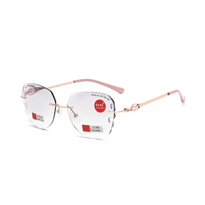 Gafas de lectura sin montura de metal antiluz azul con diamantes para mujer