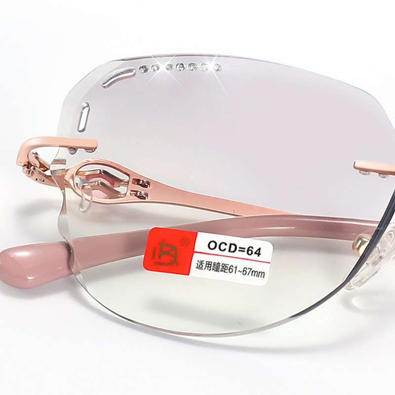 Gafas de lectura sin montura de metal antiluz azul con diamantes para mujer